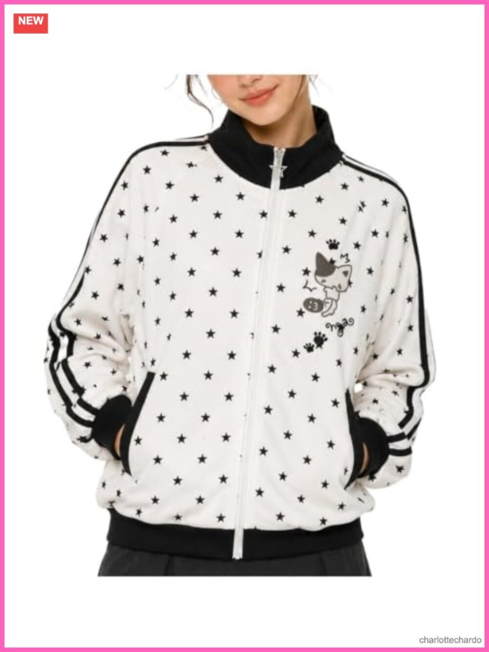 MiniLazy Star Print Zip Up Sweatshirt Jacket Cat Graphic Y2K Streetwear